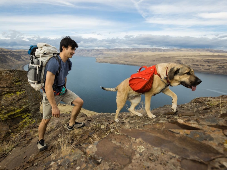 Mann mit Hund beim Wandern Foto: Ruffwear