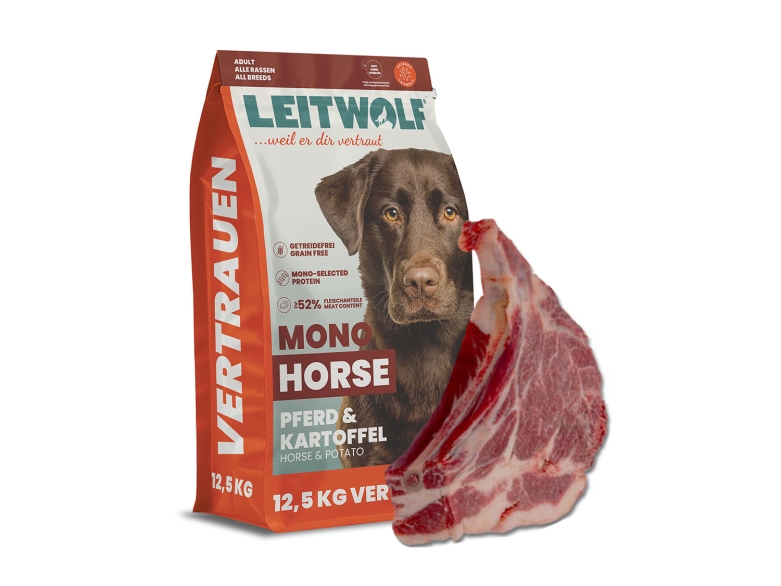 Hundefutter Leitwolf mit Pferd