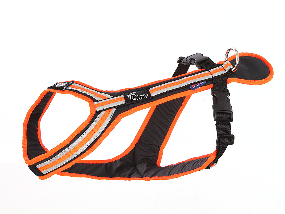 Weltmeisters Dogsport Safety Zug- und Führgeschirr für Hunde schwarz/orange XL